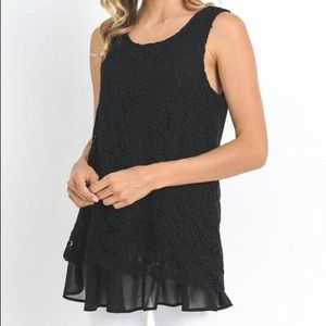 NWT Crocheted Lace Black Tunic w/Ruffled Hem